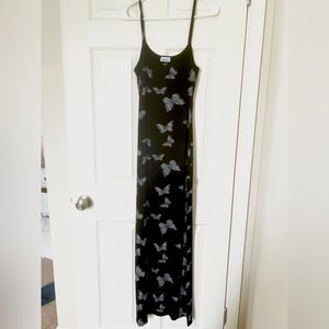 Black maxi dress with butterfly print